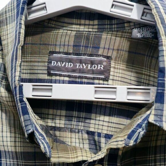 David Taylor Long Sleeve Button Casual Dress Shirt - XL - Blue, Green checkered - Picture 3 of 16